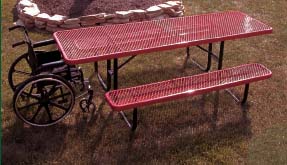 8' Wheelchair Accessible Durable All Welded Picnic Table With Top of Vinyl Clad Expanded Steel Planks