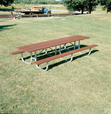 10' Extra Heavy Duty Shelter All Welded Picnic Table With 2" x 10" x 10' Redwood Stained Pine Planks