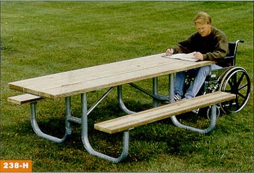 8' Wheelchair Accessible Extra Heavy Duty All Welded Picnic Table With Top of Redwood Stained Pine Planks