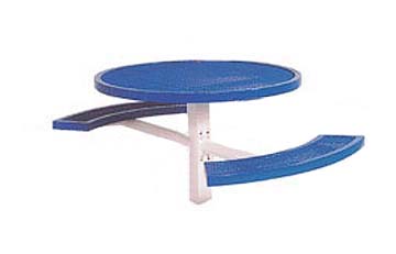 46" Surface Mounted Single Pedestal Inground Round Picnic Table With Vinyl Clad Expanded Steel Top and 2 Seats