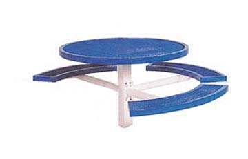 46" Single Pedestal Inground Round Picnic Table With Vinyl Clad Expanded Steel Top and 3 Seats