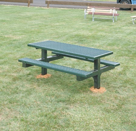 8' Wheelchair Accessible Square Tubing Dual Pedestal Picnic Table With Top of Vinyl Clad Expanded Steel Planks 