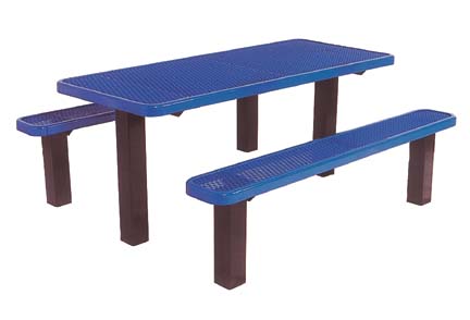 8' Square Tubing Inground Multi-Pedestal Picnic Table With 2" x 10" x 8' Vinyl Clad Expanded Steel Planks 