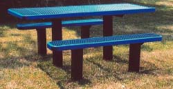 8' Wheelchair Accessible Square Tubing Multi Pedestal Picnic Table With Top of Vinyl Clad Expanded Steel Planks
