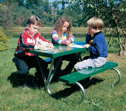 Galvanized Pre-School Picnic Table with Green Top and Red Polyethylene Seat