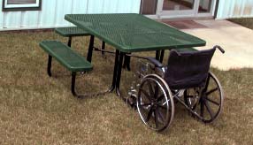 48" Three Seat Wheelchair Accessible Square Picnic Table With Top of Vinyl Clad Expanded Steel Planks
