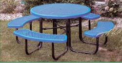 46" Portable Round Picnic Table With Vinyl Clad Expanded Steel Top and 4 Seats