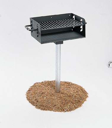 Pedestal Rotating Grill with Galvanized Firebox and 3 1/2" O.D. Post and Utility Shelf (300 Square Cooking Inches)
