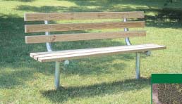 6' Inground Park Bench with Back and 2" x 10" x 6' Redwood Stained Pine Planks