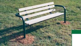 6' Double Pedestal Park Bench with 6 Slat Frame and 2" x 4" x 6' Redwood Stained Pine Planks