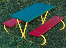Powder Coated Frame Pre-School Picnic Table with Green Top and Red Polyethylene Seat