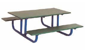 Blue Powder Coated Frame Pre-School Heavy Duty Picnic Table with Red Top and Polyethylene Seat