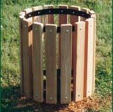 32 Gallon Trash Receptacle with 2" x 4" Slat Redwood Stained Pine Planks