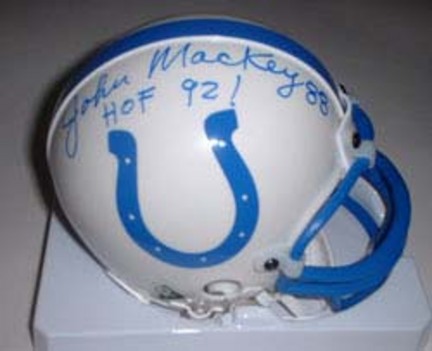 John Mackey Autographed Indianapolis Colts Riddell Mini Helmet with "HOF 92!" Inscription