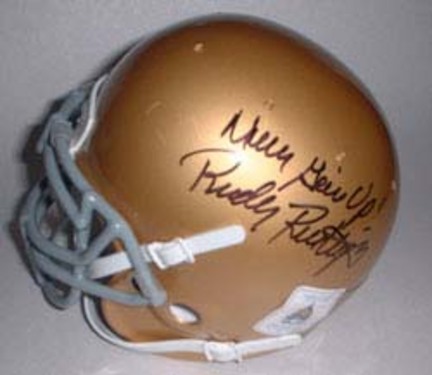 Rudy Ruettiger Autographed Notre Dame Fighting Irish Schutt Mini Helmet with "Never Give Up" Inscription