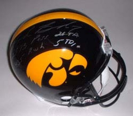 Brad Banks Autographed Iowa Hawkeyes Riddell Full Size Authentic Helmet with Statistics Inscription