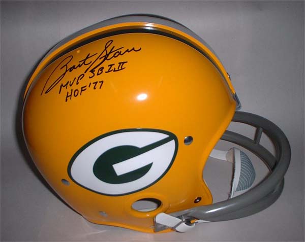 Bart Starr Autographed Green Bay Packers Riddell Full Size Authentic RK Helmet with "MVP SB I II" and "HO