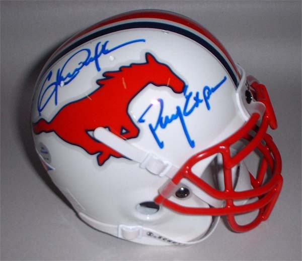 Eric Dickerson Autographed Southern Methodist (SMU) Mustangs Schutt Mini Helmet with "Pony Express" Inscriptio
