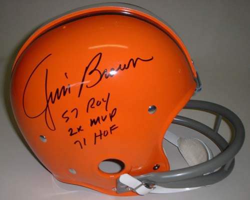 Jim Brown Autographed Cleveland Browns Riddell Full Size RK Helmet with "57 ROY, 2X MVP, 71 HOF" Inscriptions