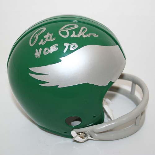 Pete Pihos Autographed Philadelphia Eagles Riddell Throwback Mini Helmet with "HOF 70" Inscription