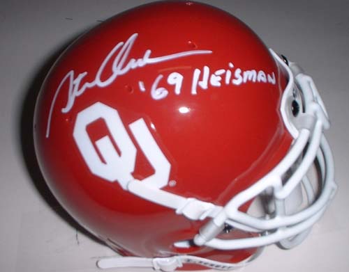 Steve Owens Autographed Oklahoma Sooners Schutt Mini Helmet with "'69 Heisman" Inscription