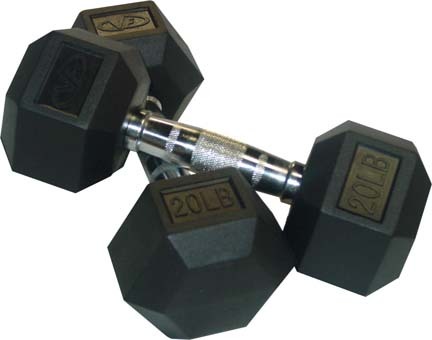 20 lb. Rubber Hex Dumbbells from Valor Athletics (One Pair)