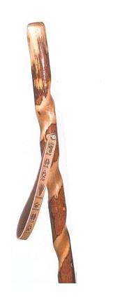 54" Sassafras "Twizzle" Stick with Carved Twist and Paw Print Strap