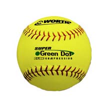 11" Green Dot&reg; Red Stitch ProTAC Yellow Cover Softballs from Worth - 1 Dozen