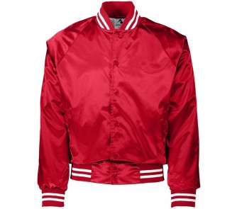 Satin Baseball Jacket with Striped Trim / Mens and Womens Retro Bomber Jacket (XSmall-XLarge) by 
