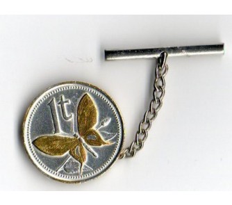 Papua New Guinea 1 Toea 'Butterfly' Two Tone Gold on Silver World Coin Tie Tack