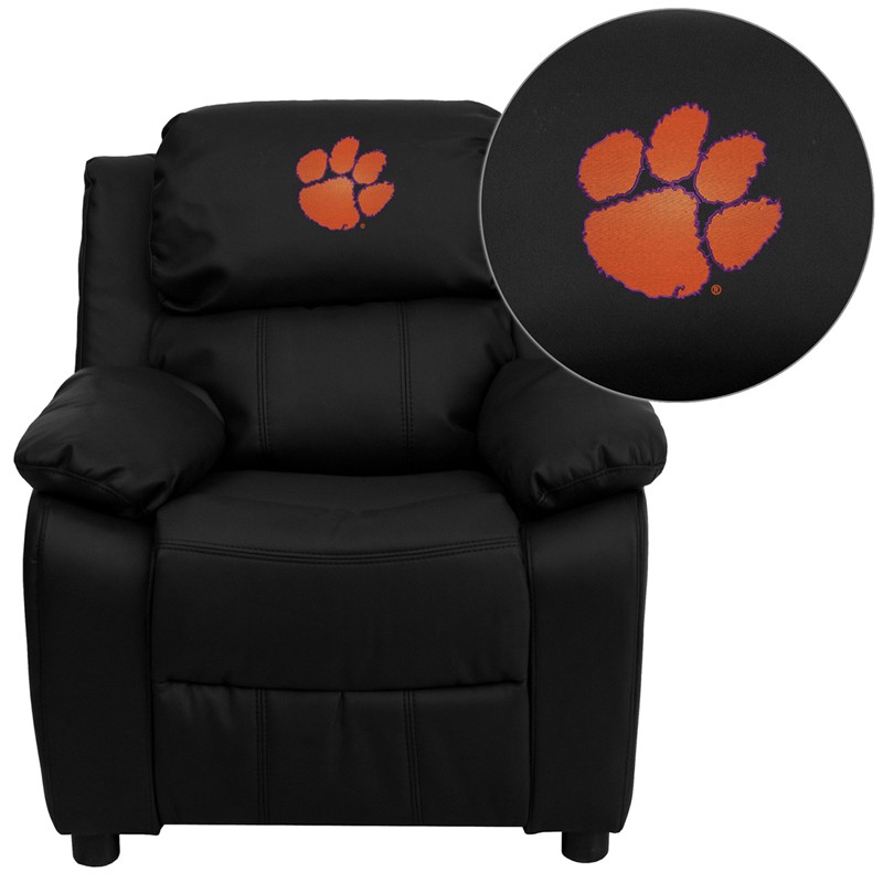 Clemson Tigers Embroidered Black Leather Kids Recliner Chair with