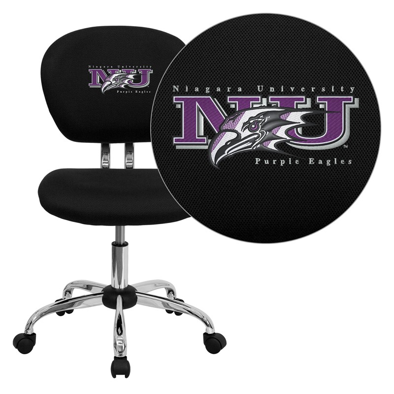 Niagara Purple Eagles Embroidered Black Mesh Desk Chair with Chrome