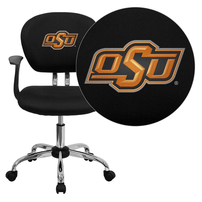 Oklahoma State Cowboys Embroidered Black Mesh Desk Chair with Arms and