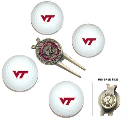 Virginia Tech Hokies Golf Balls, Divot Tool, and Ball Marker Gift Set ...
