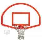 36 1/2" x 54" White Powder-Coated Aluminum Fan-Shaped Backboard with Orange Target and Border