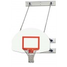 Fold-Up Wall Mount Basketball System with 35" x 54" Steel Fan-Shaped Backboard and 9-12' Foot Extension