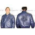 Cleveland Indians Navy on Navy Plonge Leather Jacket Non-Reversible With Leather Logos From J. H. Design