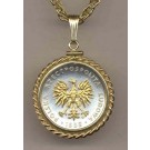 Polish 5 Zlotych “Eagle” Two Tone Gold Filled Rope Bezel Coin on 18" Necklace