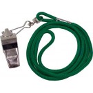 Nickel Plated Whistles and Green Lanyards - 1 Dozen