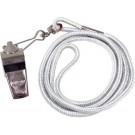 Nickel Plated Whistles and White Lanyards - 1 Dozen